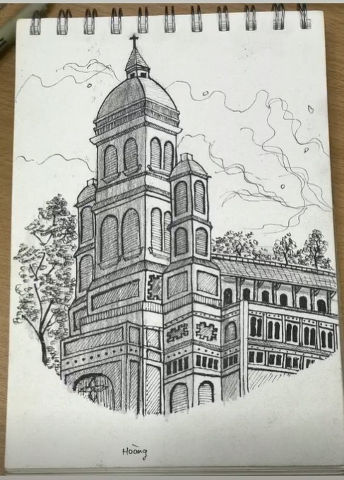 Ink drawing of a cathedral