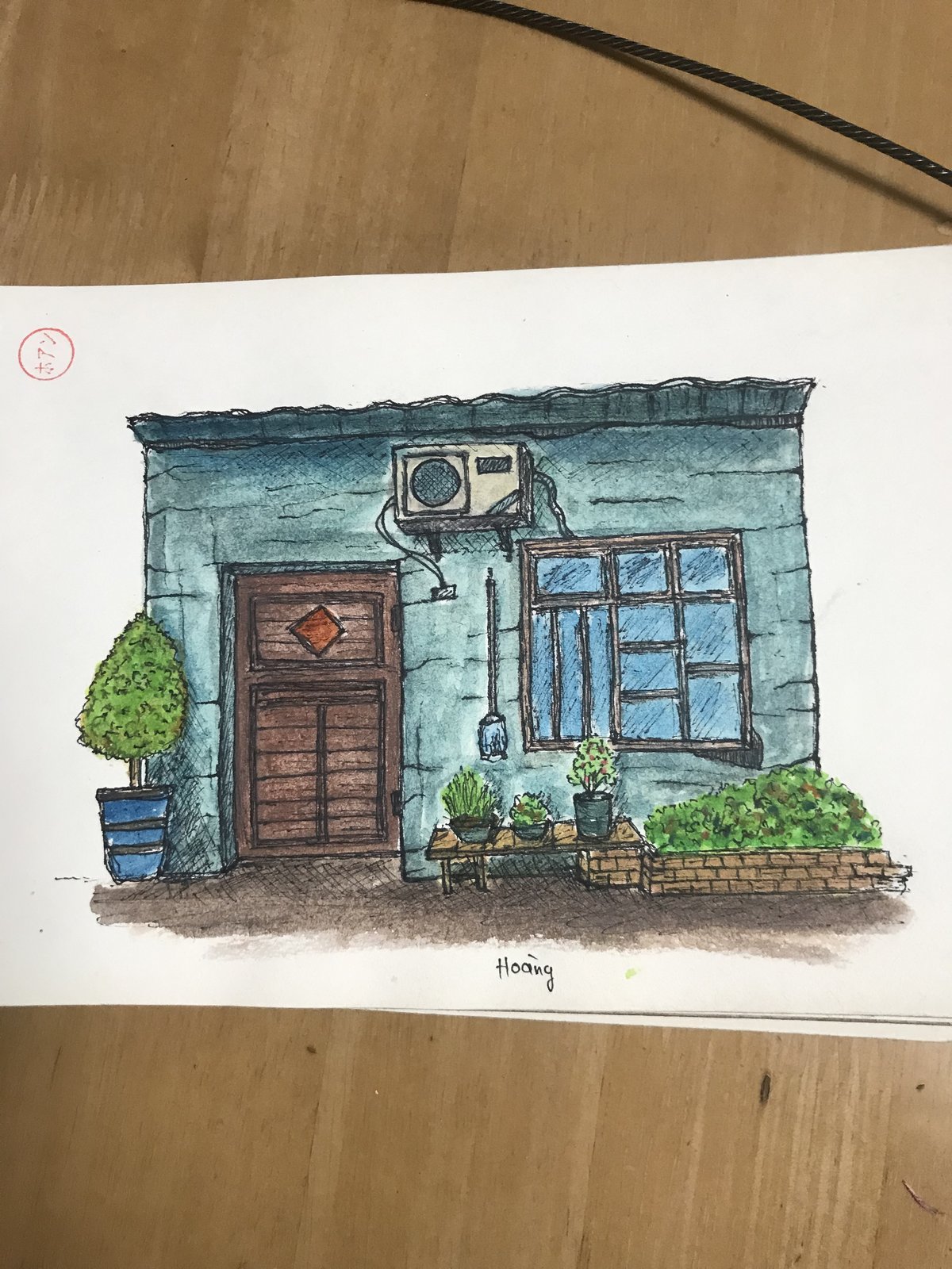 Colored drawing of a house facade