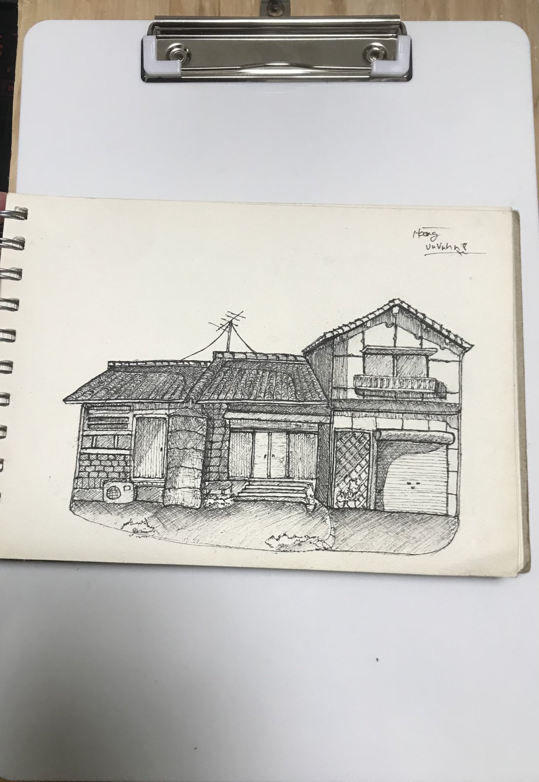 Pencil sketch of traditional houses